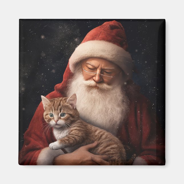 Aimant Chat abyssinien avec Noël Festif du Père Noël (Devant)