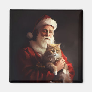 Aimant Chat angora turc Père Noël Fête de Noël