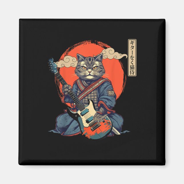 Aimant Chat Anime Japonais Samurai Tattoo Kawaii Ninja Gu (Devant)
