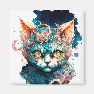 Aimant Chat aquarelle en style steampunk