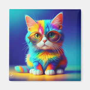 Aimant Chat Arc-en-Ciel Avec Lunettes Portrait-47567