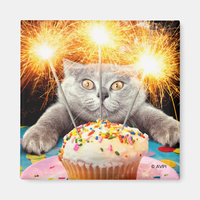 Aimant Chat Avec Cupcake Sparkler (Devant)