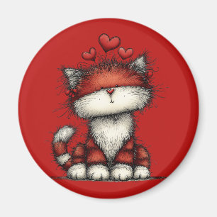 Aimant Chat avec des cœurs rouges mignon et amusant