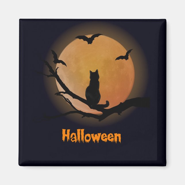 Aimant Chat avec l'aimant d'Halloween pleine lune (Devant)