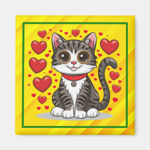 Aimant Chat avec symboles d'amour Clipart-85245