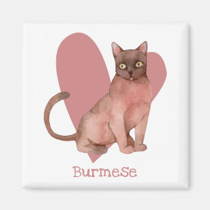 Aimant Chat birman Aquarelle Kitty Coeur rose