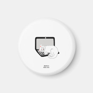 Aimant Chat Blanc Dormir Sur L'Aimant Rond De L'Ordinateu