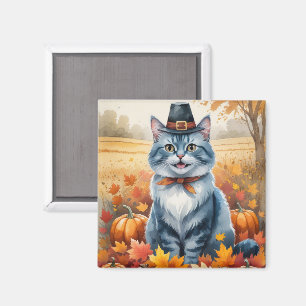 Aimant Chat Bleu Russe Art de feuilles d'automne de Than