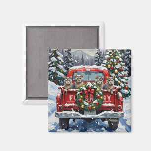 Aimant Chat Bleu Russe Noël Camion Rouge Fêtes