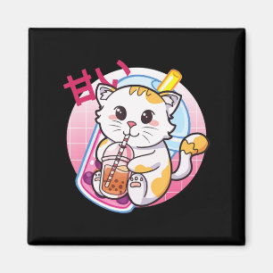Aimant Chat Boba Tea Bubble Tea Amoureux des chats Anime 
