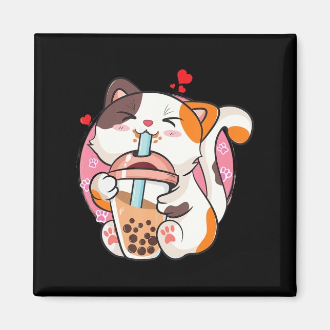 Aimant Chat Boba Tea Bubble Tea Anime Kawaii Neko Kids Te (Devant)