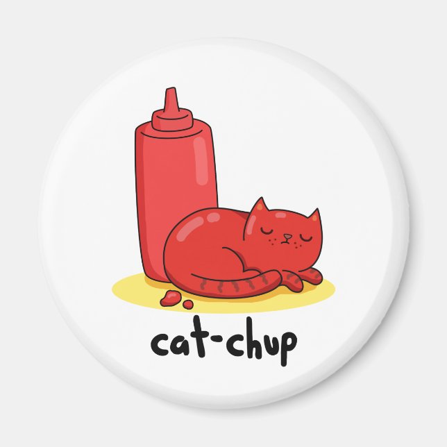 Aimant Chat-chup Funny Red Ketchup Pun de chat (Devant)