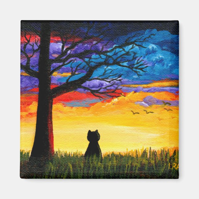 Aimant Chat coloré Chêne Chêne Paysage Créationarts (Devant)