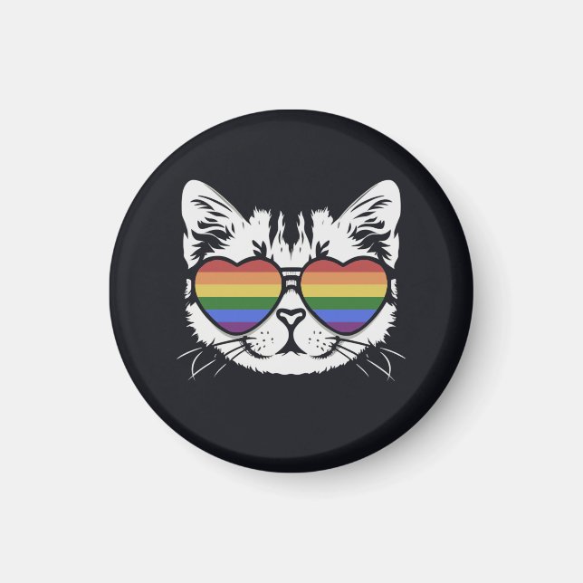 Aimant Chat cool avec lunettes de drapeau LGBT Fierté (Devant)