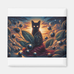 Aimant Chat cosmique surréaliste avec yeux et étoiles bri