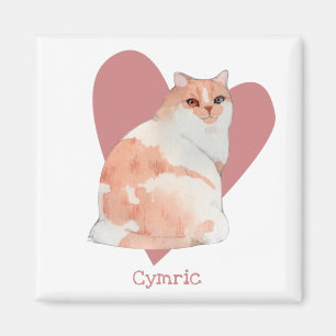 Aimant Chat Cymric Aquarelle Kitty Coeur rose