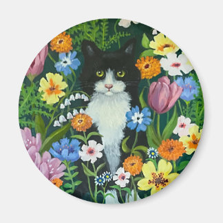 Aimant Chat dans les Fleurs