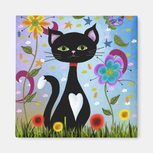 Aimant Chat Dans Un Jardin Art Abstrait