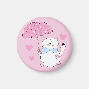 Aimant Chat de dessin animé mignon avec parapluie