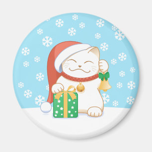 Aimant Chat de Noël blanc dans un Casquette rouge