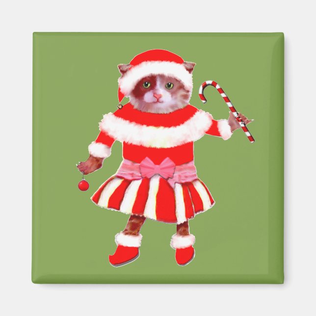 Aimant chat de Noël drôle (Devant)