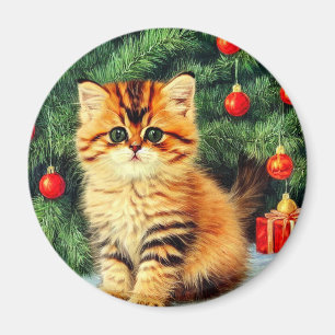 Aimant Chat de Noël Vintage