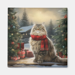 Aimant Chat de Sibérie en Noël de Neige