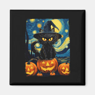 Aimant Chat de sorcière Starry Nuit Van Gogh Retro Hallow