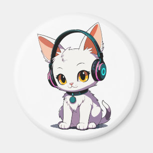 Aimant Chat de Style Portant des Écouteurs