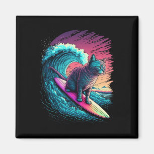 Aimant Chat de surf rétro synthwave vaporwave des années