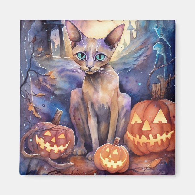 Aimant Chat d'Halloween Abyssinian avec la peur Citrouill (Devant)