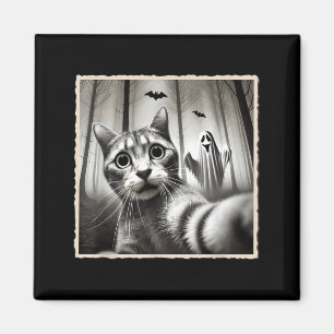 Aimant Chat d'Halloween selfie avec fantôme _ Drôle d'Hal