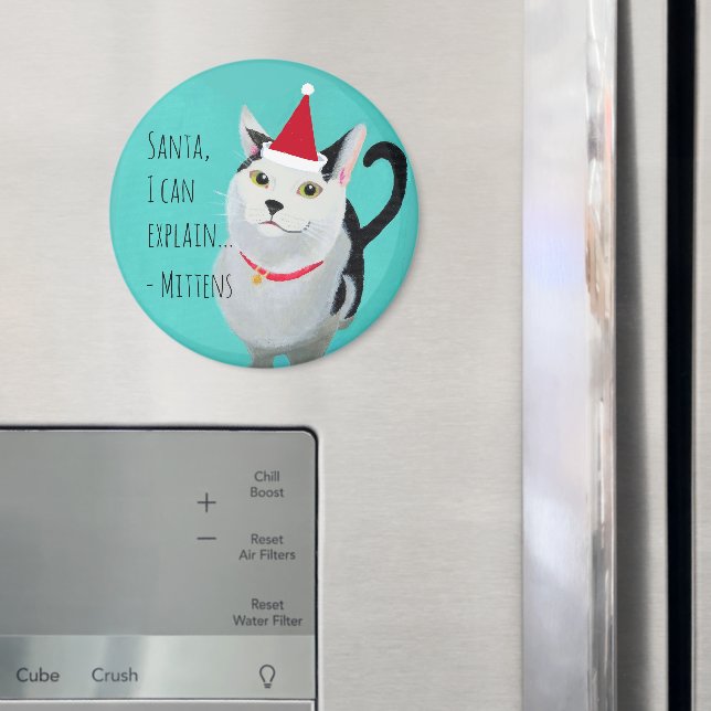 Aimant Chat drôle dans Santa Hat Personnalisé (In situ (réfrigérateur))