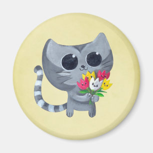 Aimant Chat et fleurs mignons de Kitty