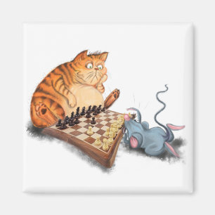 Aimant Chat et souris Jouer aux échecs Dessin Drôle Peint