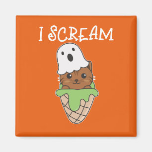 Aimant Chat Halloween Ghost I Scream Ice Cream Pun