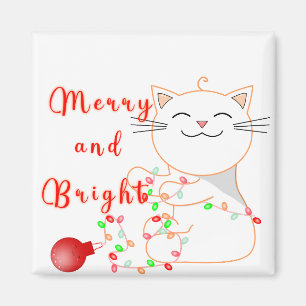 Aimant Chat Heureux Jouant Avec Lumière LED   Noël Mignon