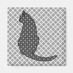Aimant Chat japonais - Kimono noir et blanc