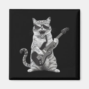 Aimant Chat Jouant Guitare Rock Star Rock And Roll Hommes