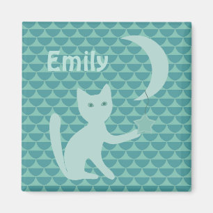 Aimant Chat Jouer avec Lune et Star Turquoise Personnalis