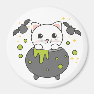 Aimant Chat Joyeux Halloween Cauldron Bat