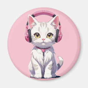 Aimant Chat Kawaii avec Casque