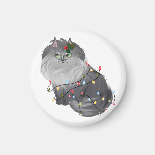 Aimant Chat Maine Coon avec décorations de Noël