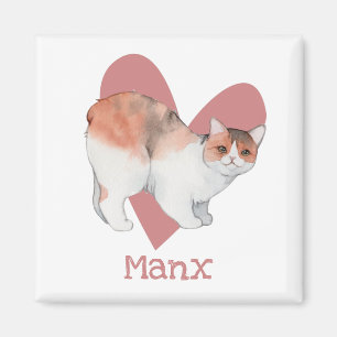 Aimant Chat Manx Aquarelle Kitty Coeur rose
