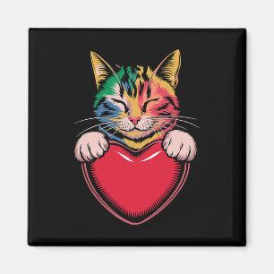 Aimant Chat mignon câlinant la Saint-Valentin Kitty Love
