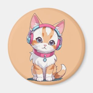 Aimant Chat mignon dans le chic casque
