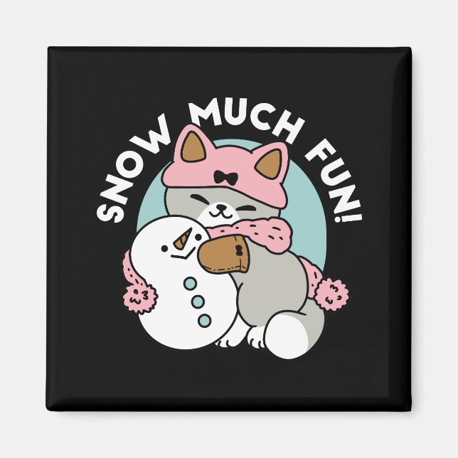 Aimant Chat mignon en Engin à neige avec Art Snowman (Devant)