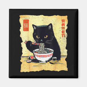 Aimant Chat mignon mangeant des nouilles Ramen Cadeau drô