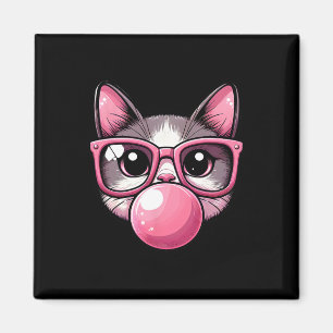 Aimant Chat Mignonne Et Drôle Sungles Roses Et Bulle