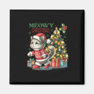 Aimant Chat Noël Père Noël Chapeau Et Arbre Drôle Meowny